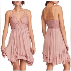 Free People Adella Mini Slip Dress Sizes XS & SM Rose Pink NWT